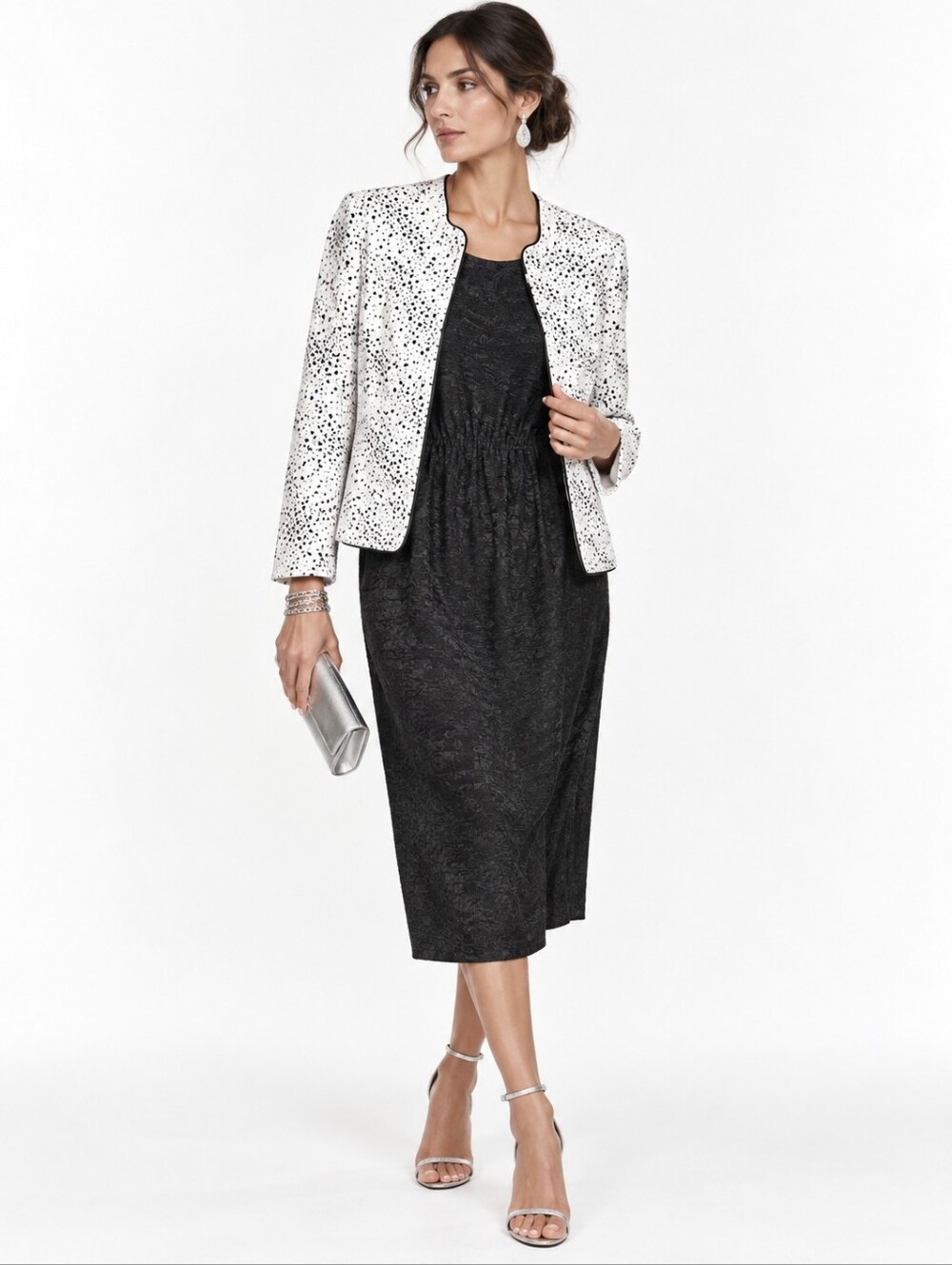 Alex Evening Jacket And Dress Set Sequins Black And White